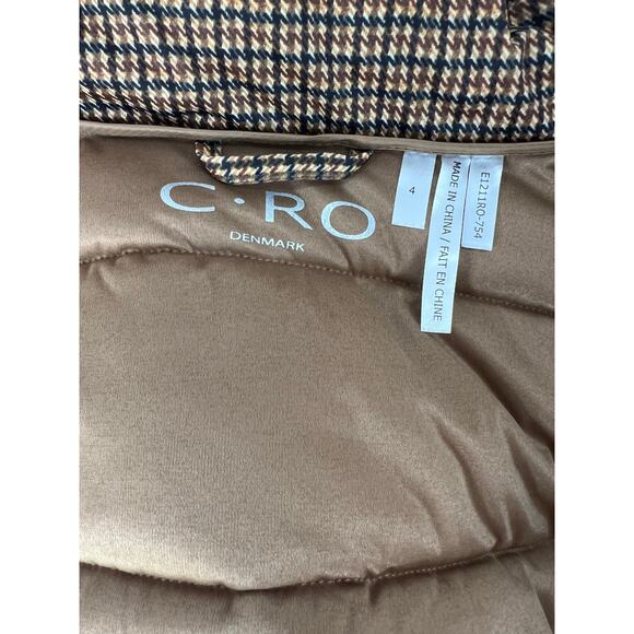 C-RO Denmark Houndstooth 2-Way Stretch Puffer Coat with Faux Fur Hood Size 4 - Picture 12 of 15
